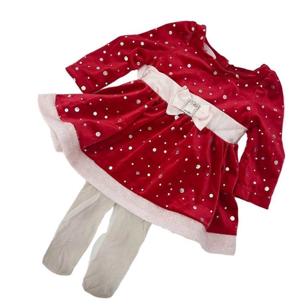 6M Baby Girl Christmas Dress W/Tights, Mrs Clause Baby Dress, Baby Holiday Dress